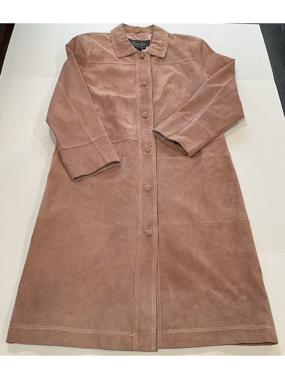 Vintage Terry Lewis Classic Luxuries Suede Leather Pink Trench Coat Size M